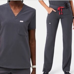 Figs Women's Gray Scrub pants only  with Red Drawstring